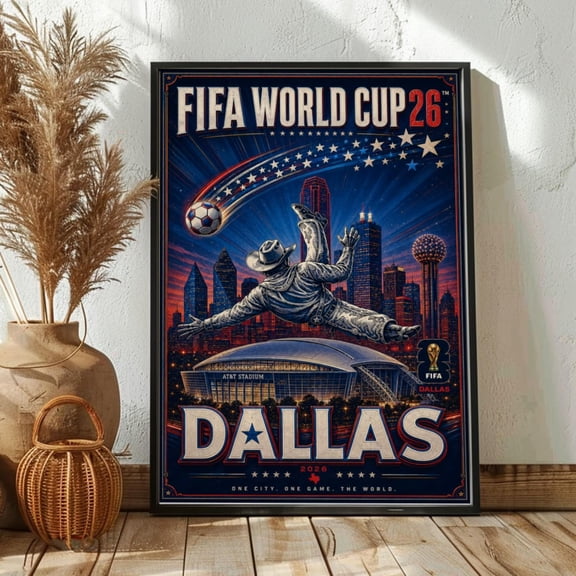 POSTIZ Dallas Soccer 2026 Poster, Cowboy Football Wall Art, Texas Skyline Sports Print Canvas, Unframed Paper Poster 16x24in