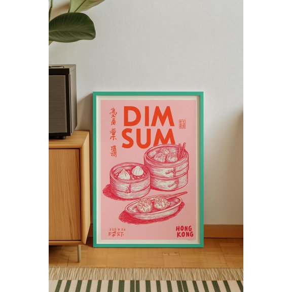 POSTIZ Dim Sum Print | Hong Kong Food Poster | Risograph Style Kitchen Art, Unframed Paper Poster 24x36in