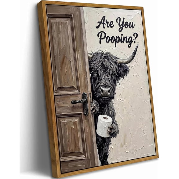 POSTIZ Floating Funny Bathroom Canvas Wall Art Humorous Are You Pooping Picture Wall Decor Farmhouse Animal Toilet Poster Print Artwork for Restroom Home Decoration, Unframed Paper Poster 8x12in