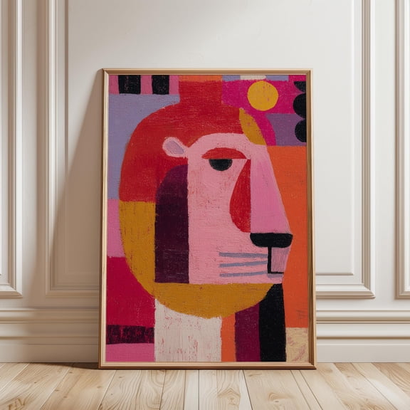 POSTIZ Geometric Lion Head Art Print, Vibrant Cubist Animal Wall Decor Poster Canvas, Unframed Paper Poster 8x12in