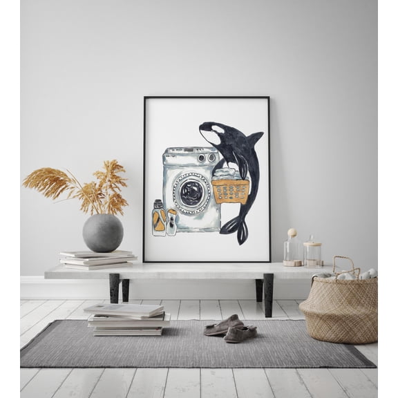 POSTIZ Killer whale laundry bath watercolor print art bathroom room washroom Sea life nautical ocean wall poster decor modern orca Poster Canvas, Unframed Paper Poster 12x18in