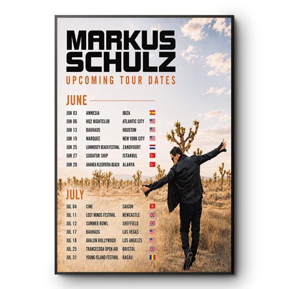 POSTIZ Markus Schulz Upcoming Tour Dates 2026 EDM Concert Music Poster Print Art, Unframed Paper Poster 12x18in