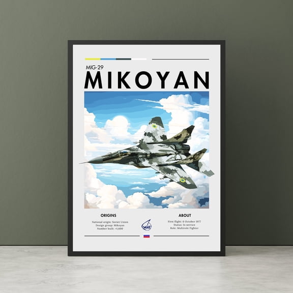 POSTIZ Mikoyan MiG-29 Aviation Art Print, Multirole Fighter Aircraft Poster, White Cliffs Plane Wall Art Canvas, Unframed Paper Poster 8x12in