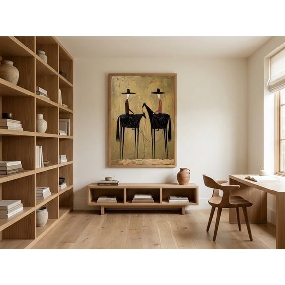 POSTIZ Modern Western Cowboys Wall Art, Neutral Western Abstract Art Print, Large Olive Green Equestrian Art, Rustic Ranch Decor, Unframed Paper Poster 8x12in