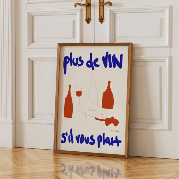 POSTIZ Plus De Vin S'il Vous Plait Art Print, French Wine Art Print, Minimalist Bar Cart Art, Modern Chic Typorgaphy Art Handwritten, Wine Bar Deco, Unframed Paper Poster 12x18in
