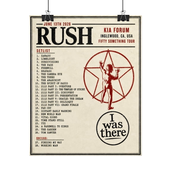 POSTIZ Rush Setlist Poster, Forum June 13 2026 Concert Print, Rush Wall Art, Fifty Something Tour Setlist, Vintage Rock Poster, Music Gift Poster, Canvas, Unframed Paper Poster 8x12in