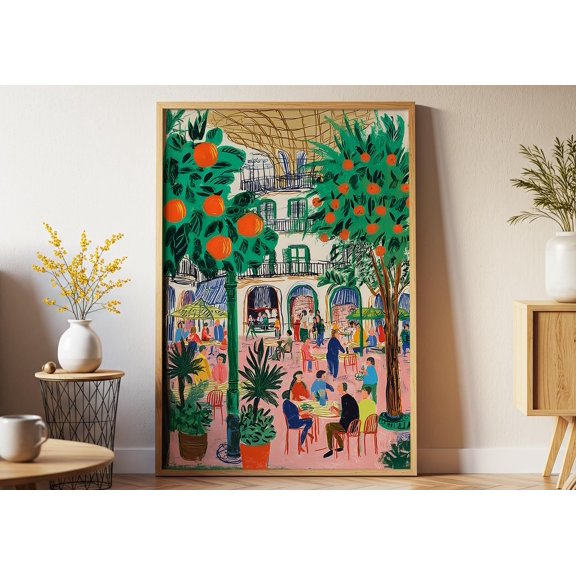 POSTIZ Spanish Orange Tree Art Print, Seville Courtyard Poster, Mediterranean Decor, Unframed Paper Poster 8x12in