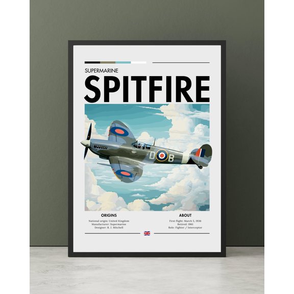 POSTIZ Spitfire Aviation Art Poster, Fighter Jet Print on Canvas, Unframed Paper Poster 8x12in