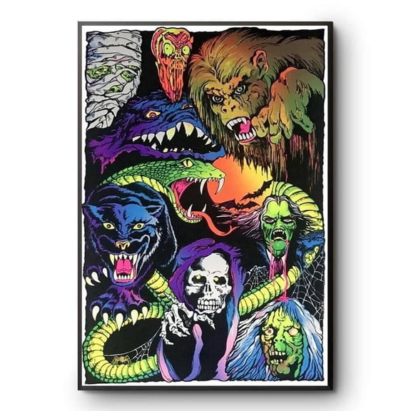 POSTIZ Vintage Creatures Blacklight Monsters Poster, Unframed Paper Poster 8x12in