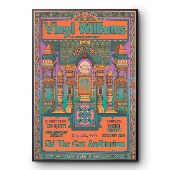 POSTIZ Vinyl Williams Pasadena CA 2026 Psych Rock Concert Poster Canvas Wall Art, Unframed Canvas 8x12in