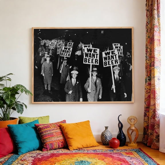 POSTIZ We Want Beer Horizontal Poster Black White Photography Art Waterproof Canvas Print, Unframed Paper Poster 12x8in