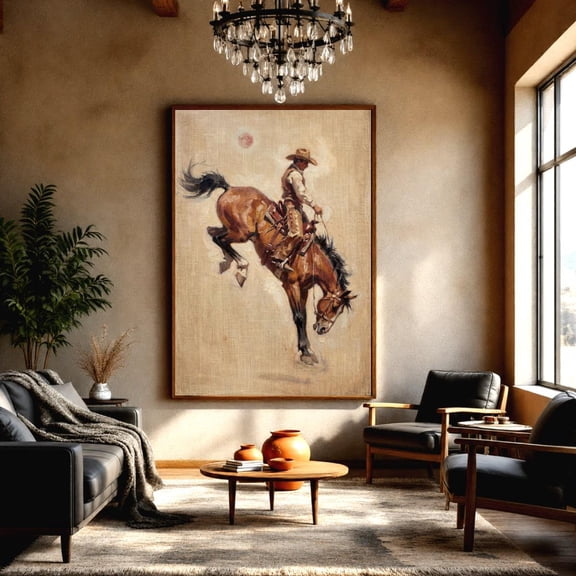 POSTIZ Western Cowboy Wall Art, Bronco Rider Poster, Farmhouse Western Decor, Rustic Ranch Art Print, Neutral Home Decor, Rodeo Art, Gift for Him, Unframed Paper Poster 8x12in