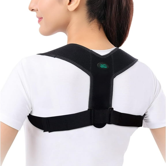 TYNOR Posture Corrector for Men & Women, Adjustable Upper Back Brace for Neck, Clavicle & Scoliosis, Breathable Hunchback & Back Corrector with Hook Loop Closure (Black, One Size)
