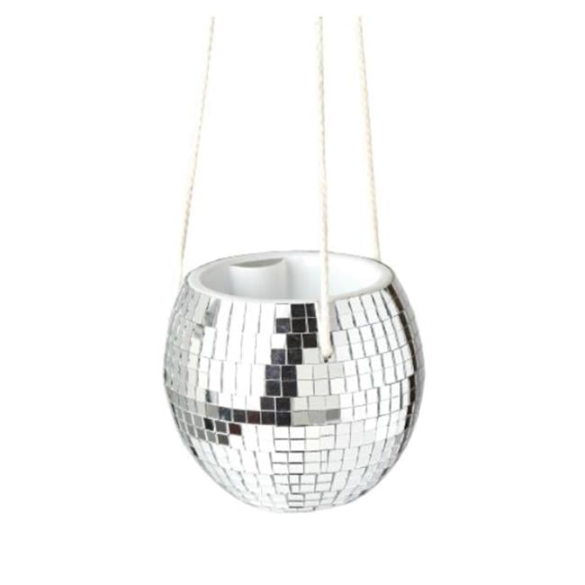 POT-DISCO.HANGING Disco Ball Hanging Planter, Silver