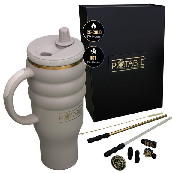POTABLE 40 oz Stainless Steel Water Bottle, Luxury Set, Comet Clay