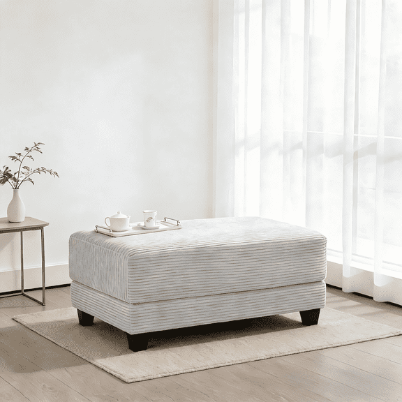 LOYALICE Ottoman, Oversized Corduroy Ottoman for Sectional Sofa Couch, Gray