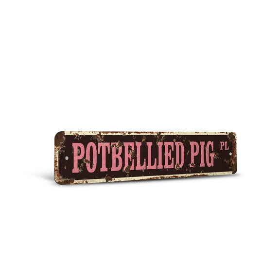 POTBELLIED PIG Vintage Style Rustic Street Sign – Potbelly Pot Belly Pigs Pet Retro Decorative Wall Sign for Home, Bar, Garage, or Outdoor Use | 6" X 24" Plastic Road Sign