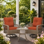 POTEBAN 3 Pieces Patio Furniture Set, Outdoor Swivel Gliders Rocker, Glass Top Side Table (Orange)