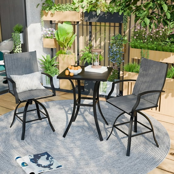 POTEBAN 3-piece Outdoor Swivel Bar Stool Set,2 Patio Metal High Back And Armrest Bar chairs With Bar Table for Backyard,Lawn Garden,Balcony,Pool