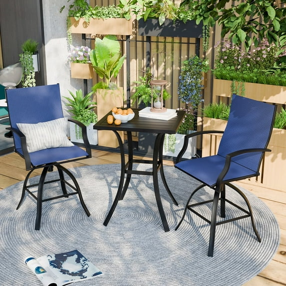POTEBAN 3-piece Outdoor Swivel Bar Stool Set,2 Patio Metal High Back And Armrest Bar chairs With Bar Table for Backyard,Lawn Garden,Balcony,Pool