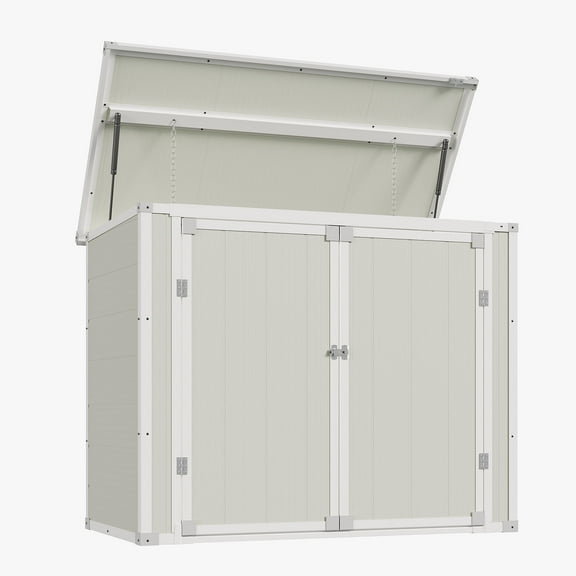 POTEBAN 41 Cu.Ft Horizontal Storage Shed Outdoor, Weatherproof Resin Storage Shed with Floor Thickened, Gas Spring, Lockable Doors for Trash Can Storage, Tools, Lawn Mower, for Patio