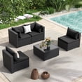 thumbnail image 1 of POTEBAN 5 Pieces Patio Conversation Set, Outdoor Black PE Wicker Sectional Sofa for Backyard Garden, Black, 1 of 9