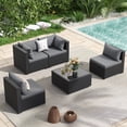 thumbnail image 1 of POTEBAN 5 Pieces Patio Conversation Set, Outdoor Black PE Wicker Sectional Sofa for Backyard Garden, Grey, 1 of 9