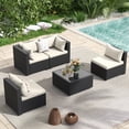 thumbnail image 1 of POTEBAN 5 Pieces Patio Conversation Set, Outdoor Black PE Wicker Sectional Sofa for Backyard Garden, Off-white, 1 of 9