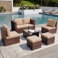 thumbnail image 1 of POTEBAN 6-Piece Space-Saving Patio Furniture Set, All Weather Brown Wicker Rattan Sectional Sofa with 2 Ottomans, Outdoor Conversation Set for Garden, Backyard, Khaki Cushions, 1 of 10