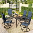 thumbnail image 1 of POTEBAN 7-Piece Outdoor Dining Set with High-Back Padded Swivel Chairs & Iron Rectangle Table for 4-Person, Black & Navy Blue, 1 of 7