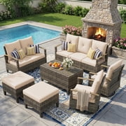 POTEBAN 7-Piece Wicker Patio Set, Outdoor Sectional Sofa with Loveseat, Yellow/Beige