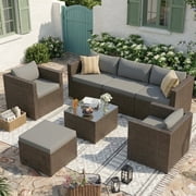 POTEBAN 7-Piece Patio Furniture Set,Outdoor Conversation Set All-Weather Rattan Wicker Outdoor Sectional Sofa Set with Ottoman for Garden & Backyard, Gray