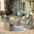 thumbnail image 1 of POTEBAN 7 Pieces Outdoor Patio Furniture Set, Grey Rattan Wicker Outdoor Conversation Sectional Sofa Set with Cushions for Backyard, Green, 1 of 8