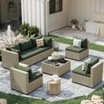 thumbnail image 1 of POTEBAN 7 Pieces Outdoor Patio Furniture Set, Grey Rattan Wicker Outdoor Conversation Sectional Sofa Set with Cushions for Backyard, Green, 1 of 9
