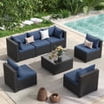 thumbnail image 1 of POTEBAN 7 Pieces Patio Conversation Set, Outdoor Black PE Wicker Sectional Sofa for Backyard Garden, Blue, 1 of 9