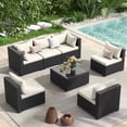 thumbnail image 1 of POTEBAN 7 Pieces Patio Conversation Set, Outdoor Black PE Wicker Sectional Sofa for Backyard Garden, Off-white, 1 of 9