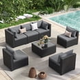thumbnail image 1 of POTEBAN 8 Pieces Patio Conversation Set with 44" Fire Pit Table, Outdoor Black PE Wicker Sectional Sofa for Backyard Garden, Grey, 1 of 1