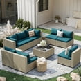 thumbnail image 1 of POTEBAN 9 Pieces Outdoor Sectional Sofa Set, Grey Rattan Wicker Outdoor Conversation Set with Cushions for Backyard, Peacock Blue, 1 of 9