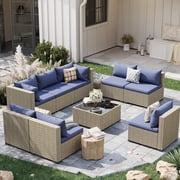 POTEBAN 9 Pieces Patio Furniture Sets, Modular Rattan Outdoor Patio Sectional Furniture Sofa Set, Wicker Patio Conversation Set for Backyard, Haze Blue