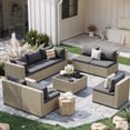 thumbnail image 1 of POTEBAN 9 Pieces Rattan Outdoor Patio Conversation with Coffee Table and Sofa, Sectional Sofa Set with Cushions for Backyard, Gray, 1 of 9