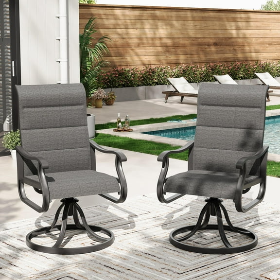 POTEBAN Aluminum Outdoor Dining Chair - Set of 2, Padded Dark Grey
