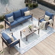 POTEBAN Aluminum Patio Furniture Set, Modern Metal Outdoor Sectional Sofa, Patio Conversation Sets with Side Table for Poolside, courtyard,Blue