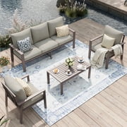 POTEBAN Aluminum Patio Furniture Set, Modern Metal Outdoor Sectional Sofa, Patio Conversation Sets with Side Table for Poolside, courtyard,Khaki