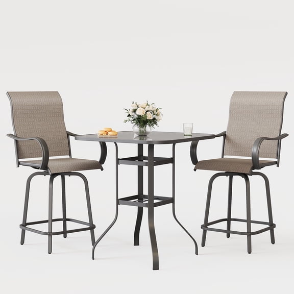 POTEBAN Outdoor Bar Height Set of 3, Patio Swivel High Back Bar Stools Chairs with Bar Table for Backyard, Lawn, Balcony and Pool
