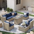 thumbnail image 1 of POTEBAN Outdoor Patio Furniture Set with Fire Pit Table, 8 Piece Outdoor Sectional Sofas, All-Weather Wicker Patio Conversation Set for Garden, Navy Blue, 1 of 9