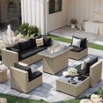 thumbnail image 1 of POTEBAN Outdoor Patio Furniture Set with Fire Pit Table, 8 Piece Outdoor Sectional Sofas, All-Weather Wicker Patio Conversation Set for Garden, Black, 1 of 9