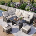 thumbnail image 1 of POTEBAN Outdoor Rattan 7-Piece Dining Set, Sectional Sofa Couch with Table & Chairs, All-Weather Conversation Set for Deck, Backyard, Beige, 1 of 8