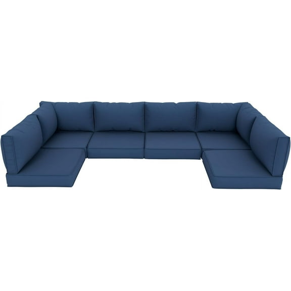 POTEBAN Outdoor Replacement Waterproof Cushions, 4 Inch High Resiliency Foam Comfortable Cushions for 6-Seat Sectional Patio Conversation Sets (Navy Blue)