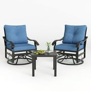 POTEBAN Outdoor Swivel Rocker Chairs, 3 Piece Metal Patio Rocking Chairs with Padded Cushions Patio Bistro Furniture Set with Side Table for Porch Balcony Backyard, Blue