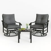 POTEBAN Outdoor Swivel Rocker Chairs, 3 Piece Metal Patio Rocking Chairs with Padded Cushions Patio Bistro Furniture Set with Side Table for Porch Balcony Backyard, Grey